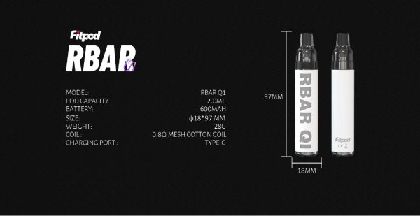 【一次性/拋棄式】Fitpod RBAR Q1 可重複注油一次性小煙 可重複填充6-10次 手感漆面 600mah 【一次性/拋棄式】Fitpod RBAR Q1 可重複注油一次性小煙 可重複填充6-10次 手感漆面 600mah