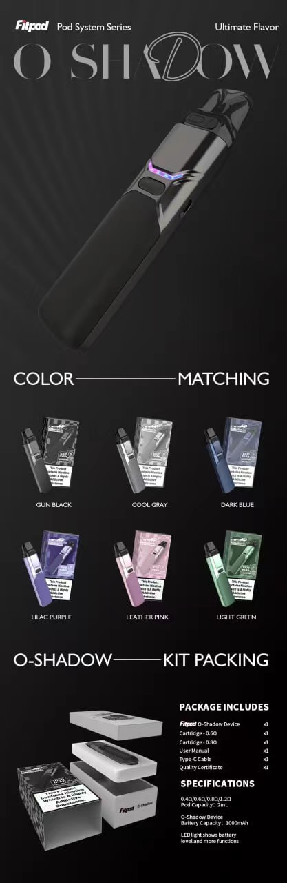 vapedia.net 【小煙主機】FITPOD O-SHADOW POD 30W 滑動式可調吸阻 三段強度 七彩LED燈 大電力1000mAh { 通用 OXVA XLIM PRO 30W 小蠻牛 } vapedia.net 【小煙主機】FITPOD O-SHADOW POD 30W 滑動式可調吸阻 三段強度 七彩LED燈 大電力1000mAh { 通用 OXVA XLIM PRO 30W 小蠻牛 }