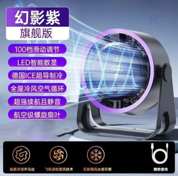 S__79724597 靜音桌上型小風扇 可充電不插電使用 百檔調節 360度旋轉 內附 充電線 掛牆貼
